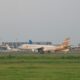 a large airplane on the runway