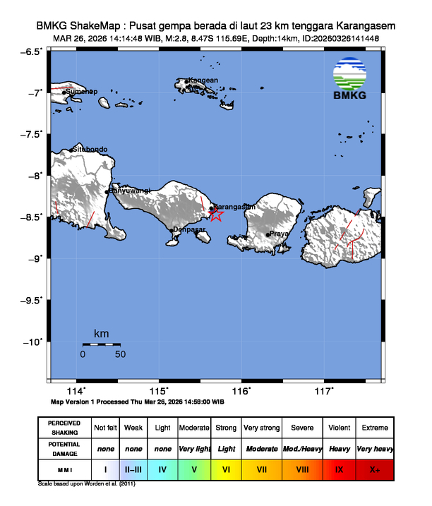 Gempa M 2.8 Guncang Karangasem, BMKG Minta Masyarakat Waspada