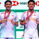 Fajar Alfian dan Muhammad Shohibul Fikri merayakan kemenangan di podium Japan Open 2026