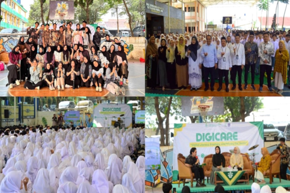 Mahasiswa FISIP UMJ memberikan edukasi literasi digital kepada siswa SMA Muhammadiyah 25 Setiabudi dalam program Digicare.