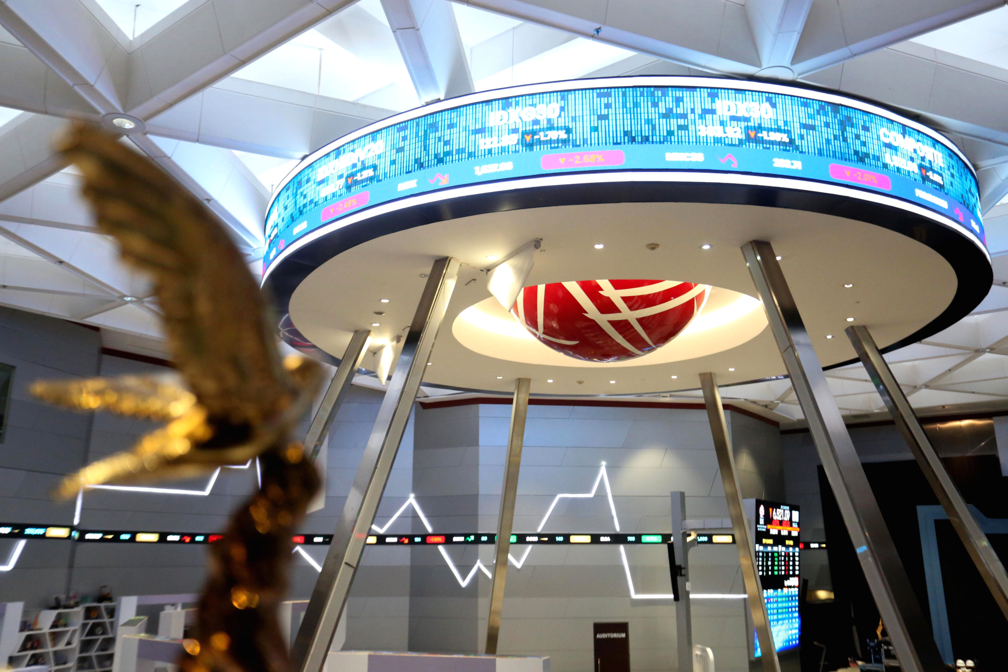 Grafik pergerakan Indeks Harga Saham Gabungan di layar monitor bursa efek