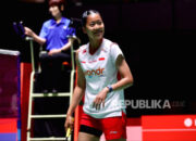 Putri Kusuma Wardani merayakan kemenangan atas Wang Zhiyi di perempat final Japan Open 2026