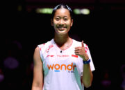 Putri Kusuma Wardani melakukan selebrasi setelah mengalahkan Wang Zhi Yi di perempat final Japan Open 2026.