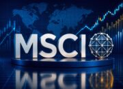 Logo MSCI dengan latar belakang grafis data pasar saham yang mencerminkan pembaruan metodologi indeks global