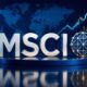 Logo MSCI dengan latar belakang grafis data pasar saham yang mencerminkan pembaruan metodologi indeks global