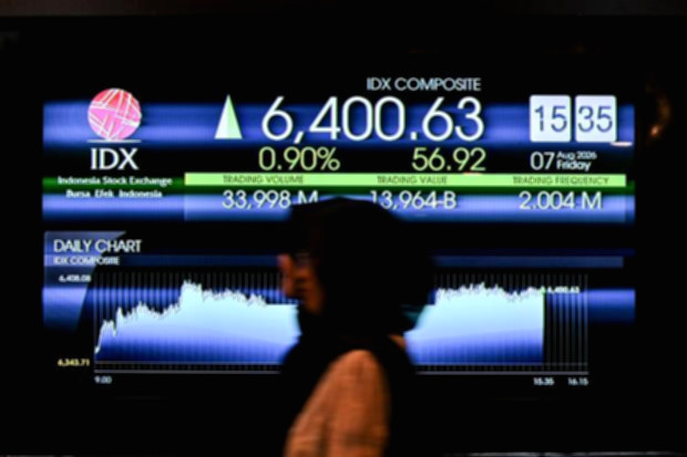 Grafik pergerakan Indeks Harga Saham Gabungan di layar monitor bursa efek