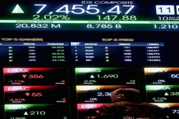 Grafik pergerakan Indeks Harga Saham Gabungan (IHSG) di layar monitor bursa efek